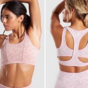 Gymshark DRY Pink Marl Racerback Sports Bra Size Small Cutout Back Workout Top